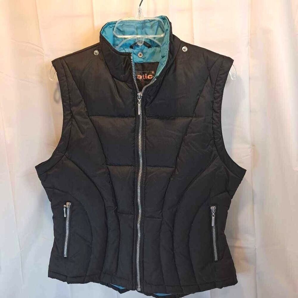 Static Women's Down Puffer Vest Black Zipper Pockets Mock Neck Lined M
